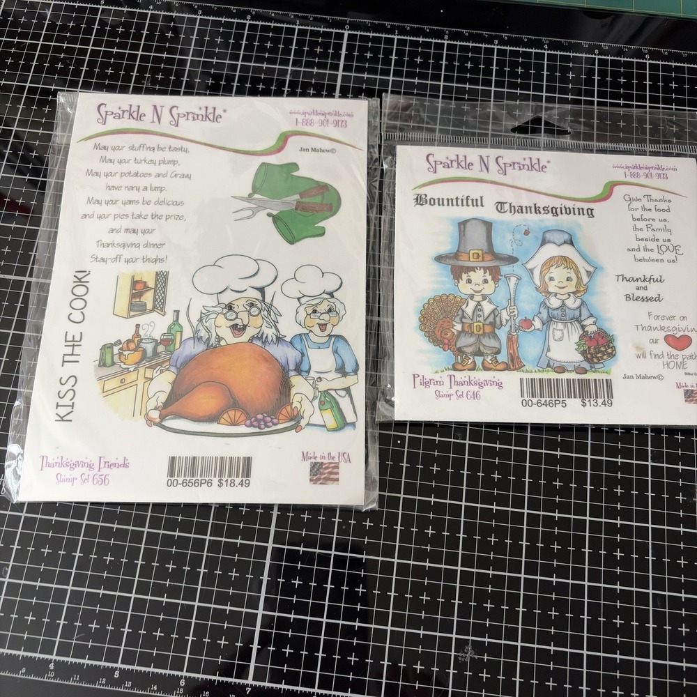 Sparkle N Sprinkle Thanksgiving Stamp Sets Lot 2 Pilgrim Funny Grandma Friends